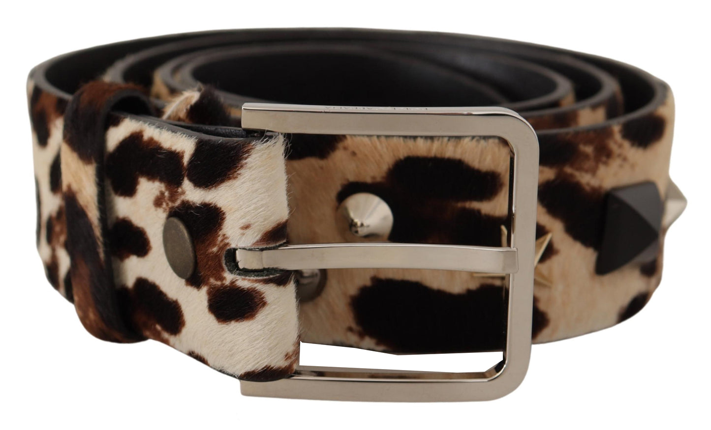 Cintura fibbia metallo pelle borchie stampa leopardo marrone - 95 C...