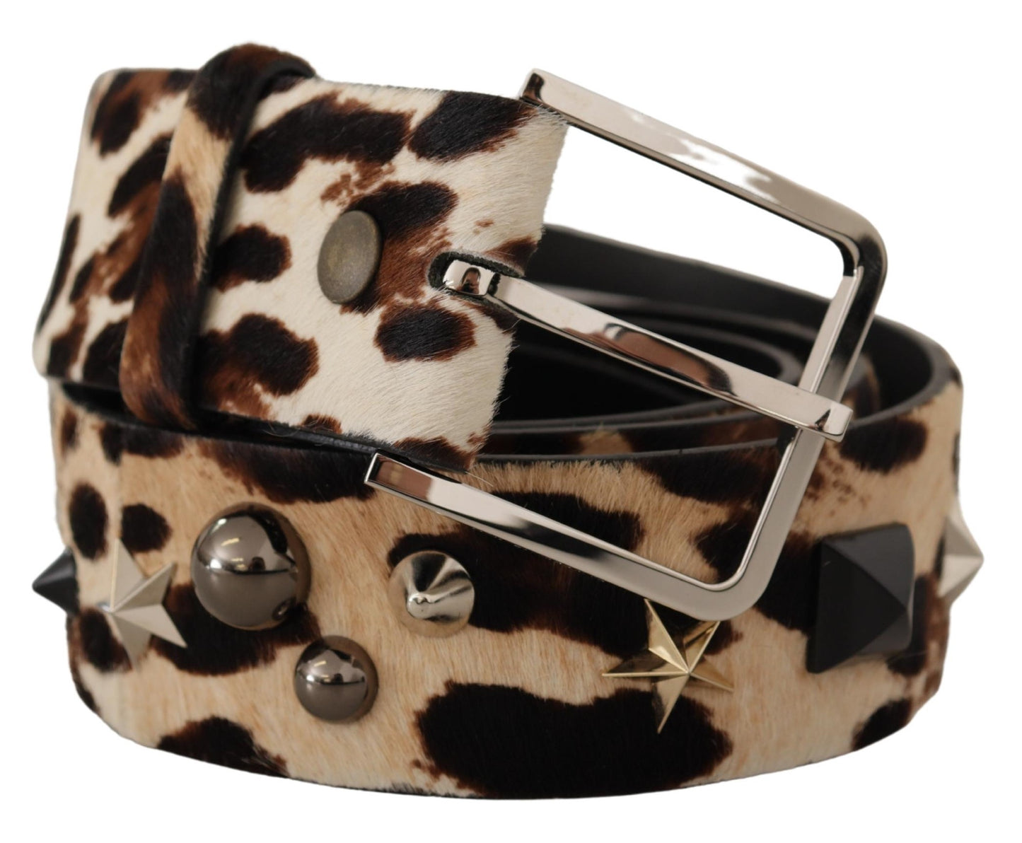 Cintura fibbia metallo pelle borchie stampa leopardo marrone - 95 C...