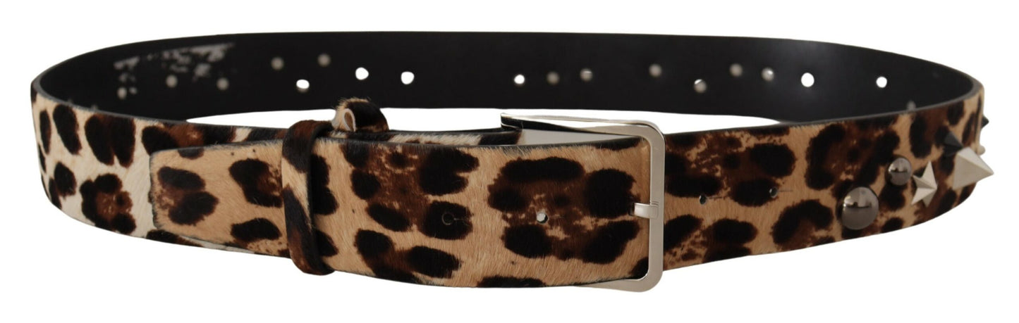 Cintura fibbia metallo pelle borchie stampa leopardo marrone - 95 C...