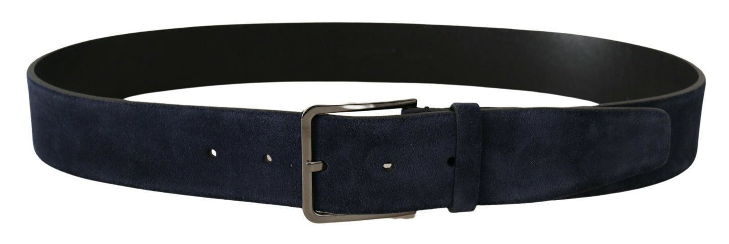 Cintura fibbia logo argento pelle velluto blu navy - 90 CM / 36 INCHES