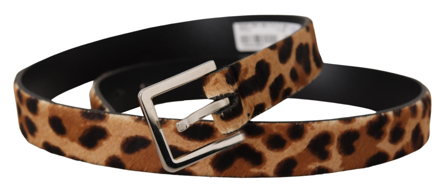 Cintura fibbia logo skinny pelliccia vitello marrone stampa leopard...