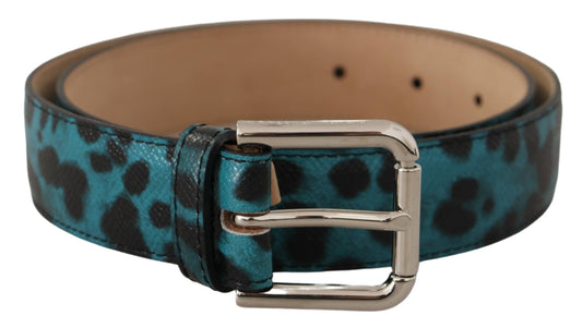 Cintura fibbia metallo logo pelle stampa leopardo blu - 75 CM / 30...