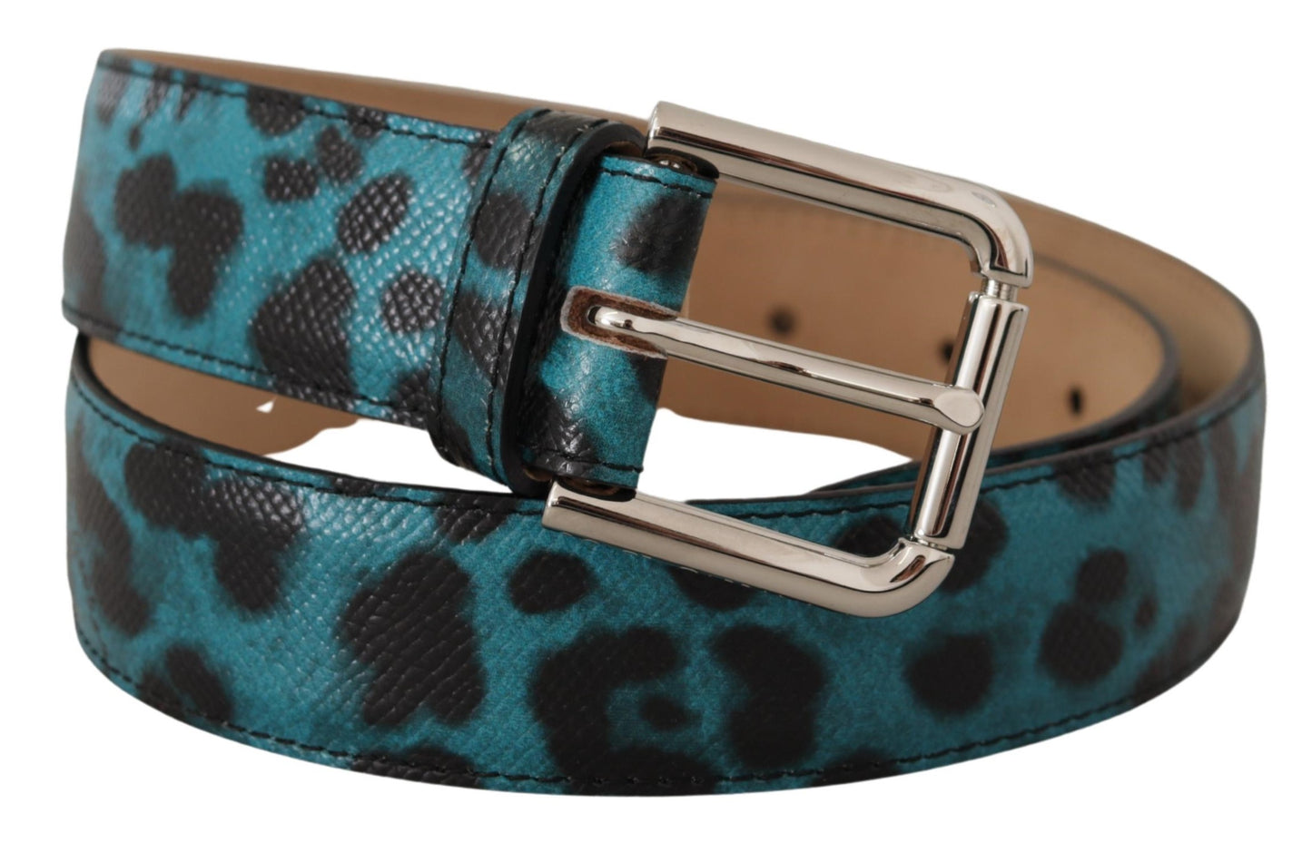 Cintura fibbia metallo logo pelle stampa leopardo blu - 75 CM / 30...