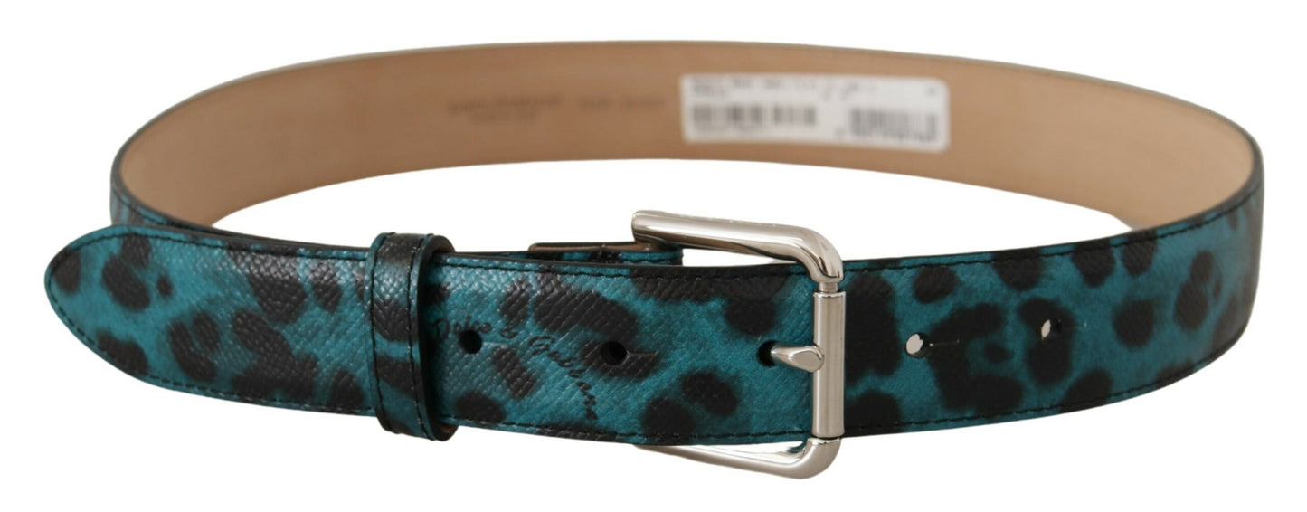 Cintura fibbia metallo logo pelle stampa leopardo blu - 75 CM / 30...