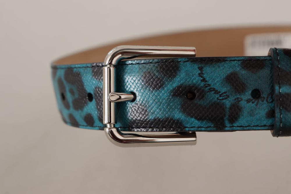 Cintura fibbia metallo logo pelle stampa leopardo blu - 75 CM / 30...