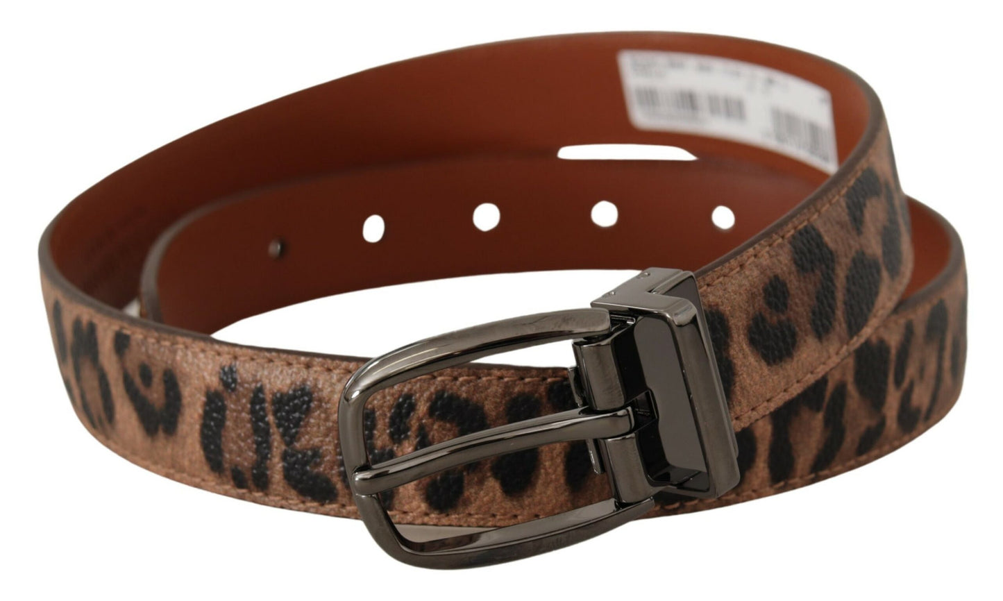 Cintura fibbia pelle goffrata leopardo marrone - 75 CM / 30 INCHES