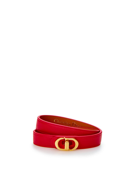 Bracciale CD a doppia fascia in pelle rossa - S