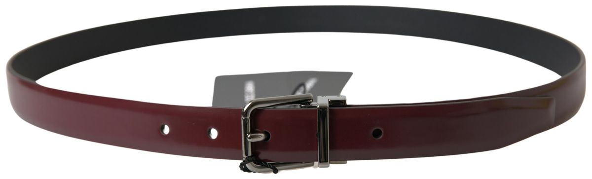 Cintura fibbia metallo argentato pelle bordeaux - 85 CM / 34 INCHES