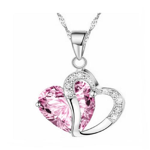 Collana con pendente cuore ricoperto di strass - Colore Rosa