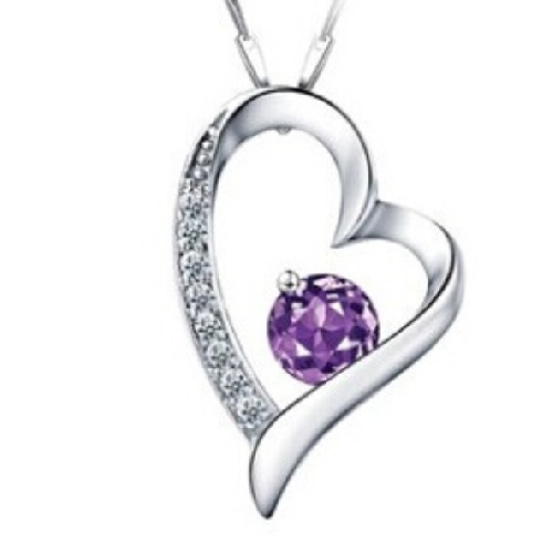 Collana con pendente cuore ricoperto di strass - Colore Viola