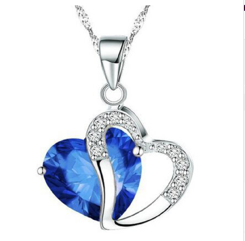 Collana con pendente cuore ricoperto di strass - Colore Blu