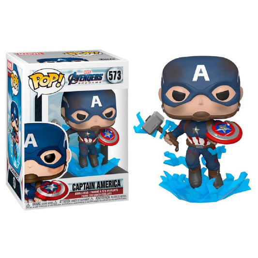 Figura POP Marvel Avengers Endgame Capitan America con Broken Shield e Mjolnir