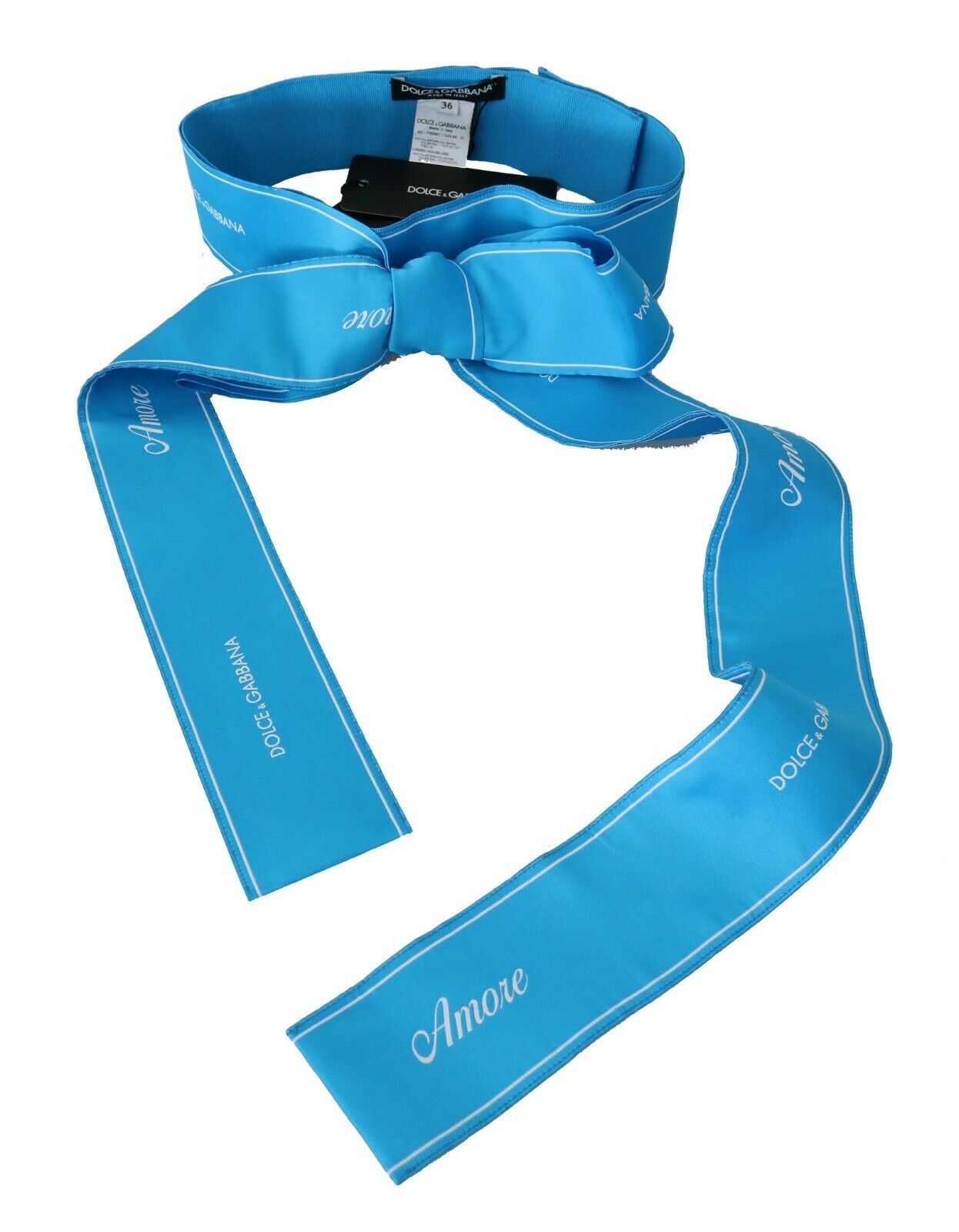 Cintura con fiocco largo in nastro blu in vita - IT36 - XS