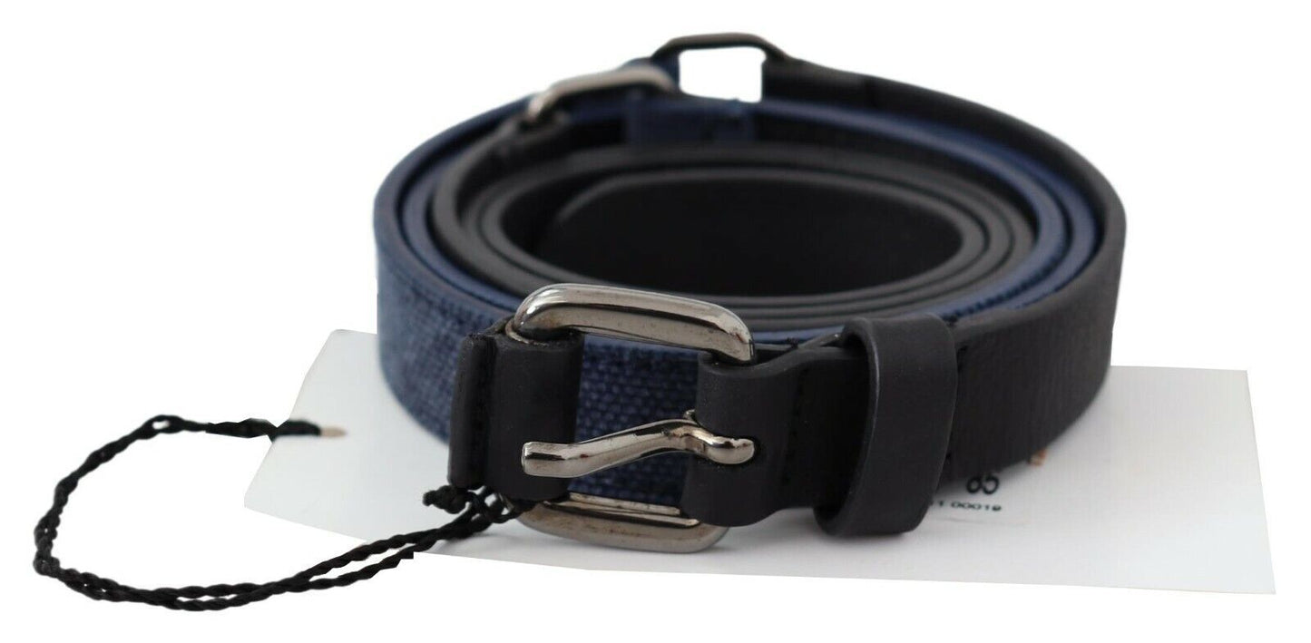 Cintura con logo argento in pelle nera blu - 85 CM / 34 INCHES