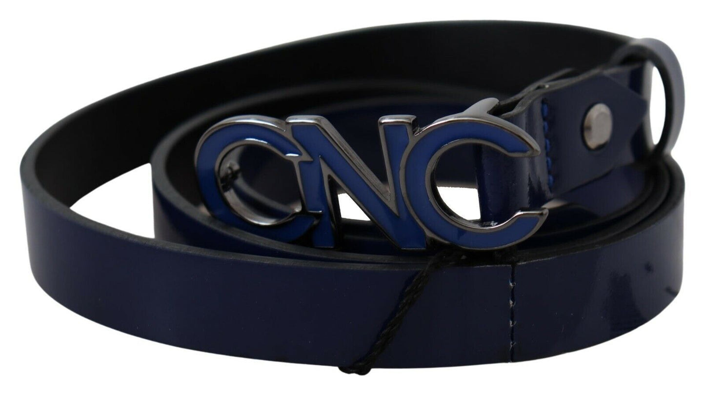 Cintura skinny alla moda con logo in pelle blu - 85 CM / 34 INCHES