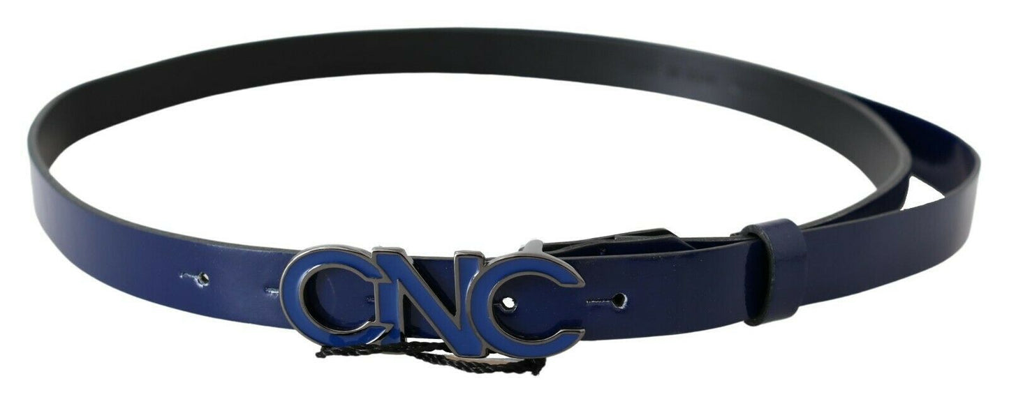 Cintura skinny alla moda con logo in pelle blu - 85 CM / 34 INCHES