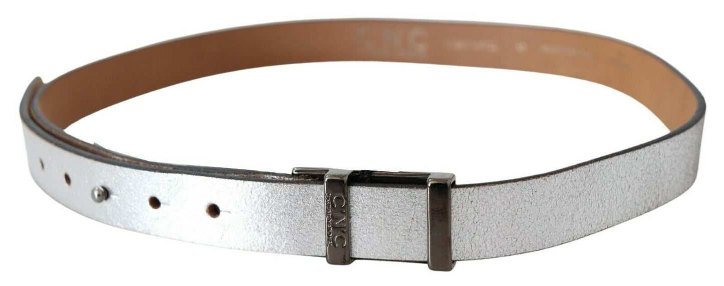 Cintura in pelle marrone argento metallizzato - 85 CM / 34 INCHES