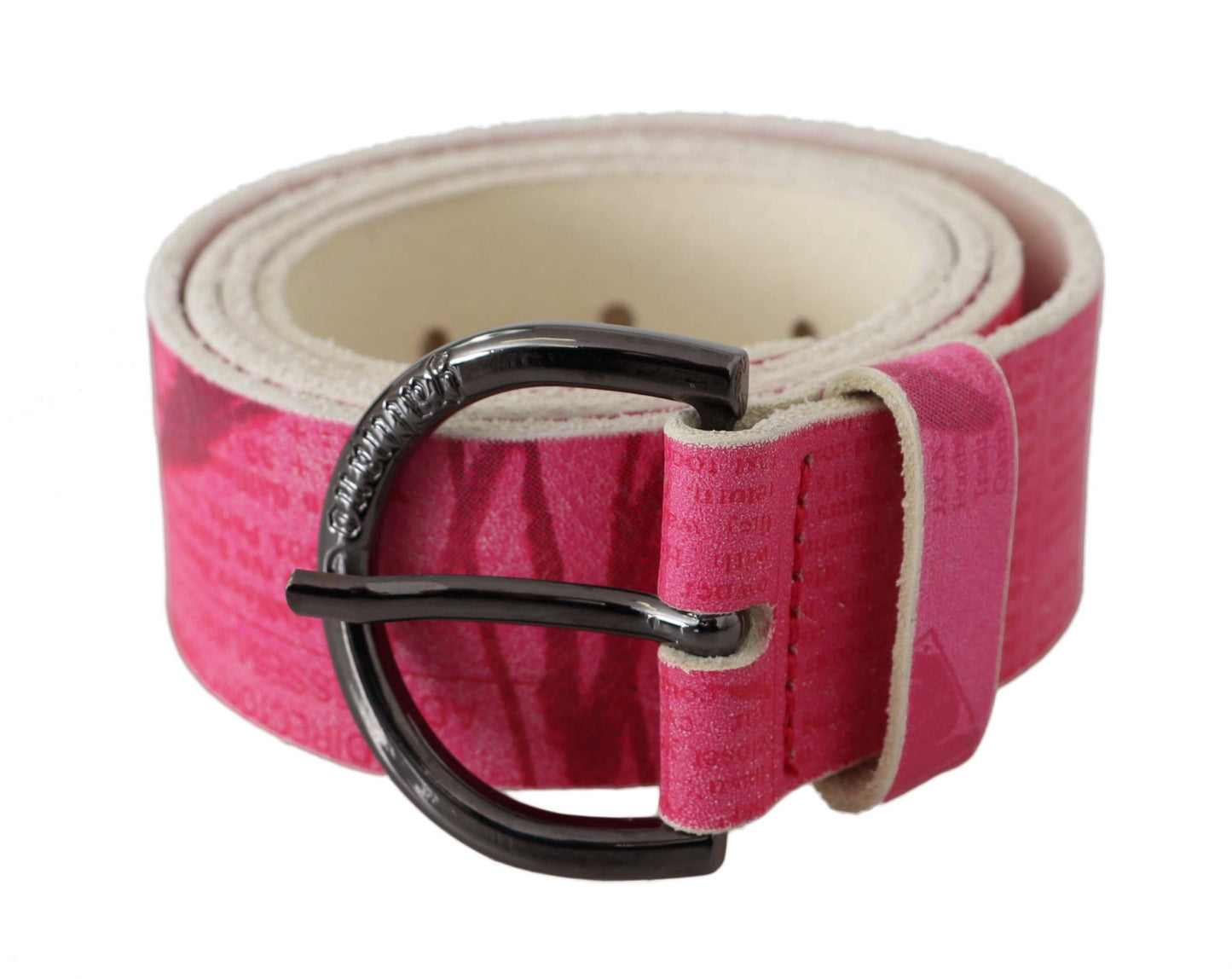 Cintura con fibbia rotonda con logo in pelle rosa - 90 CM / 36 INCHES