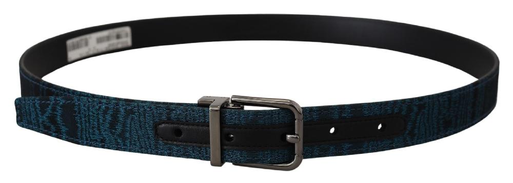 Cintura da uomo metallo argentato motivo jacquard blu - 90 CM / 36...